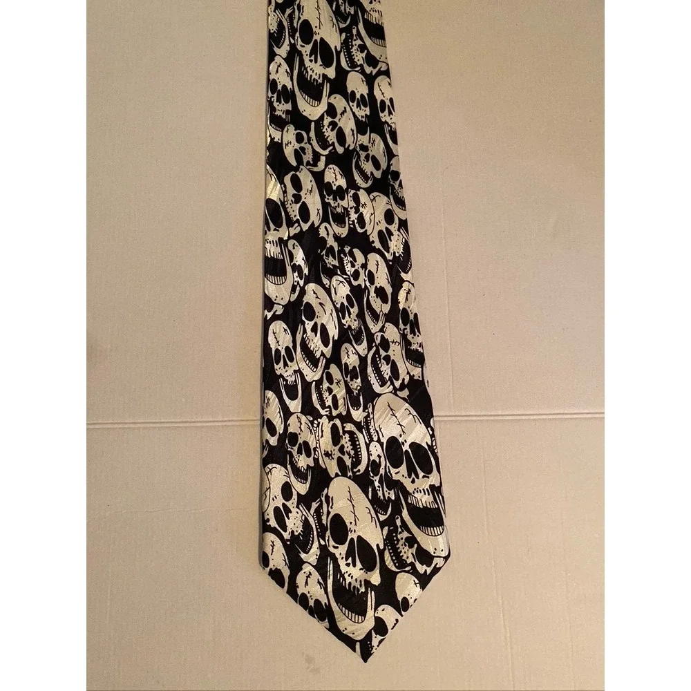 Keith Daniels The Last Laugh Skull Necktie Black Silver Gothic Punk Handmade Tie